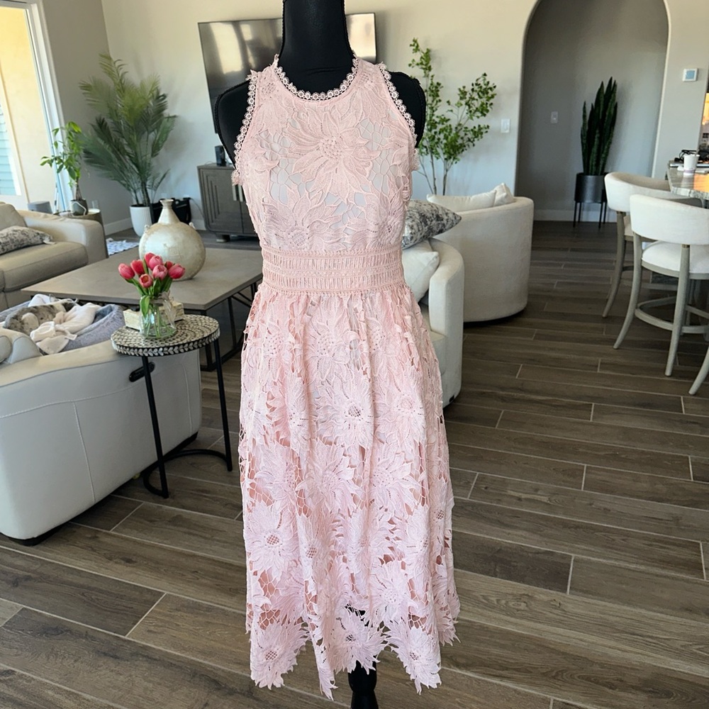 Shoshanna Light Pink Lace Midi Dress